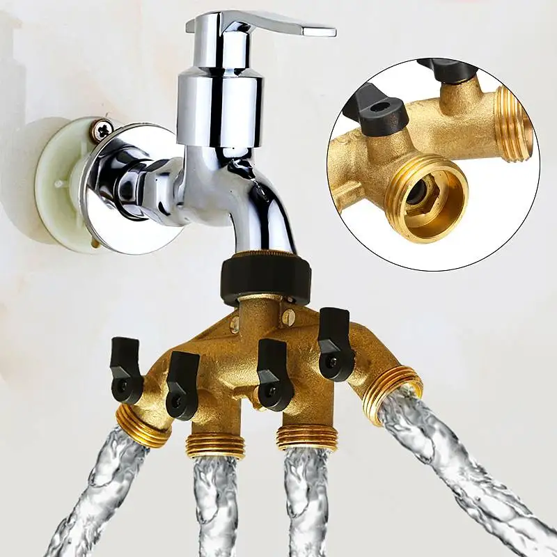 

Brass 3/4 Thread Garden Tap Water Splitter Water Pipe 4 Way Faucet Splitter Female Farm Irrigation Home Clean Car Washing Valve