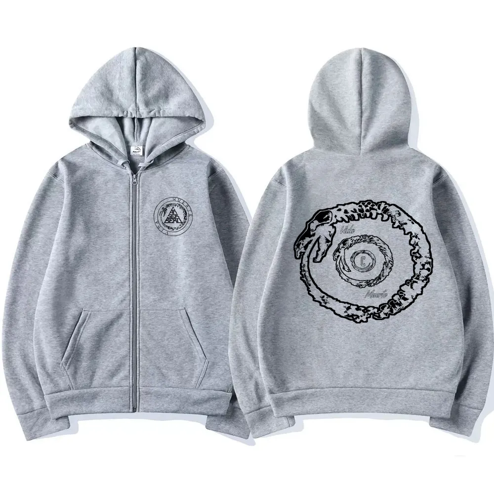 Canserbero Vida All We Need Is Love Zipper Hoodie Muerte Cycle of Life Print Zip Up Jacket Male Hip Hop Gothic Oversized Hoodies