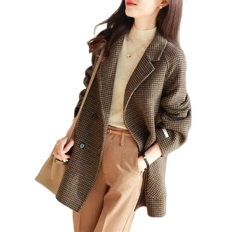 

Пальто женское демисезонное свободное, ветровка из шерсти, тонкая верхняя одежда средней длины для отдыха и шоу, 2023