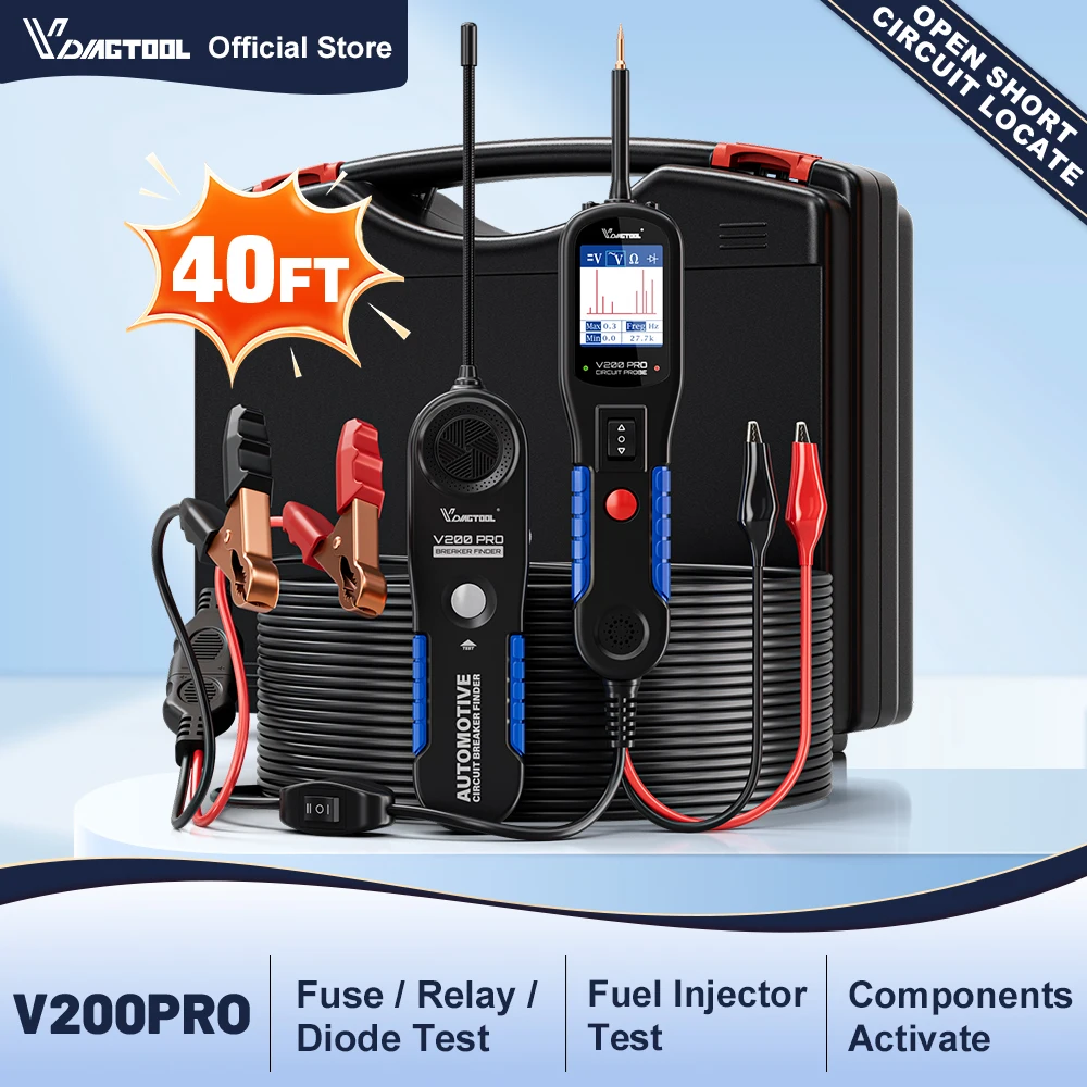 VDIAGTOOL V200PRO Automotive Power Circuit Probe 12/24V Electrical Short Open Breaker Finder Car Electrical Diagnostic 40FT Cabl