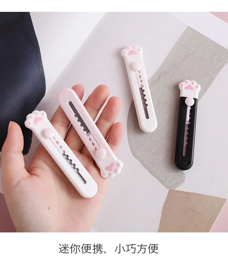 Portable Cute Mini Art Utility Knife Cartoon Cat Paw Cutter Express Box Paper Envelope Opener Blade Stationery School Supplies