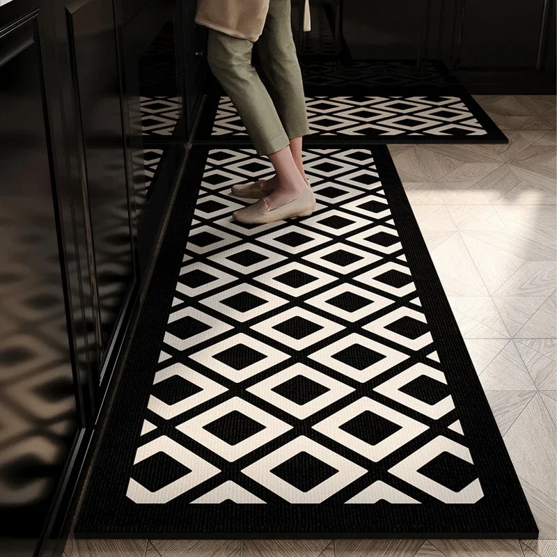 Kitchen Carpet Leather Oil-proof Waterproof Floor Mat Non-slip Pvc Foot Mats Plaid Long Size Rug Home Decoration Rugs Alfombra 3