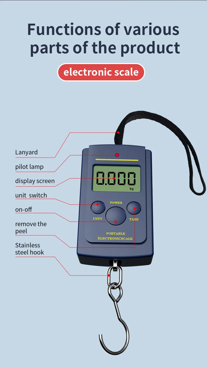 Description Picture 2 of item40kg x 10g Mini Digital Scale for Fishing Luggage Travel Weighting Steelyard Hanging Electronic Hook Scale, Kitchen Weight Tool