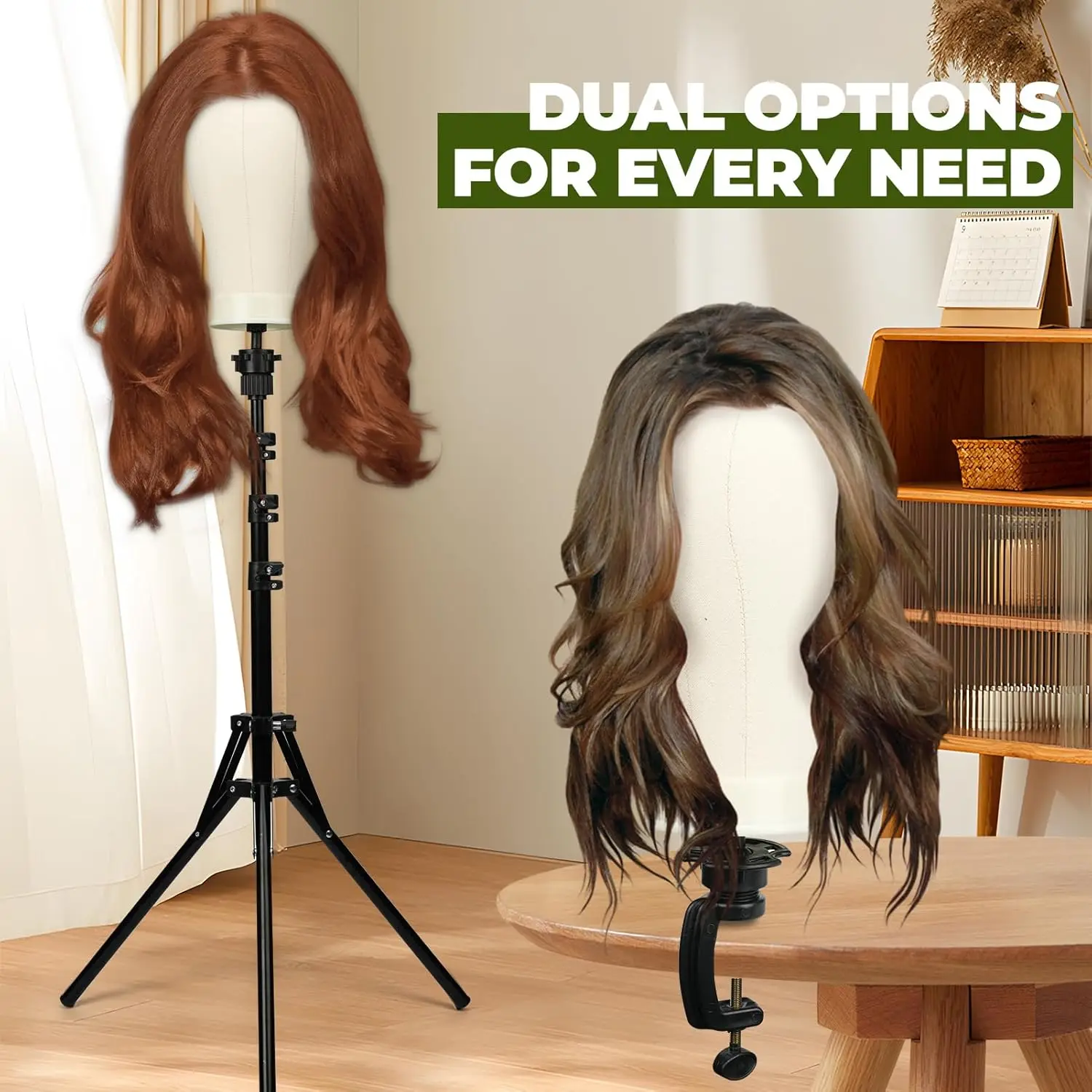 Canvas Wig Head With Adjustable Tripod Stand For Wig Styling_voghion.com