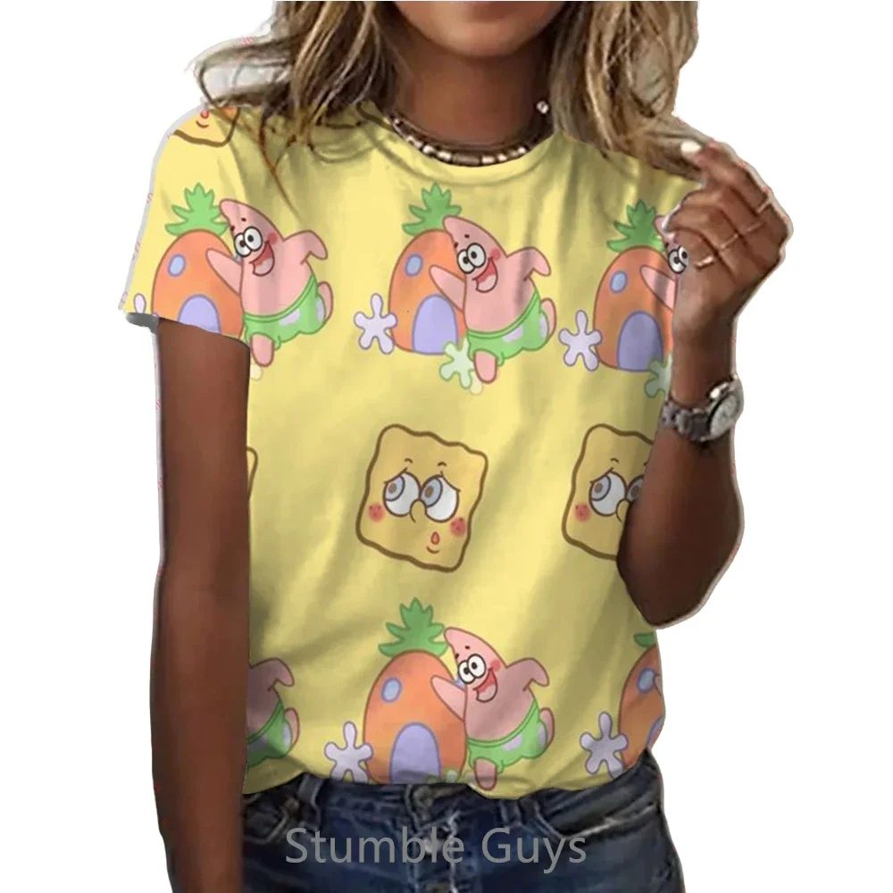 Summer Anime Spongebob Tshirt Women Cartoon Print Kids Clothes Girls Shirt Street Harajuku Teenagers Cute T-Shirt 6