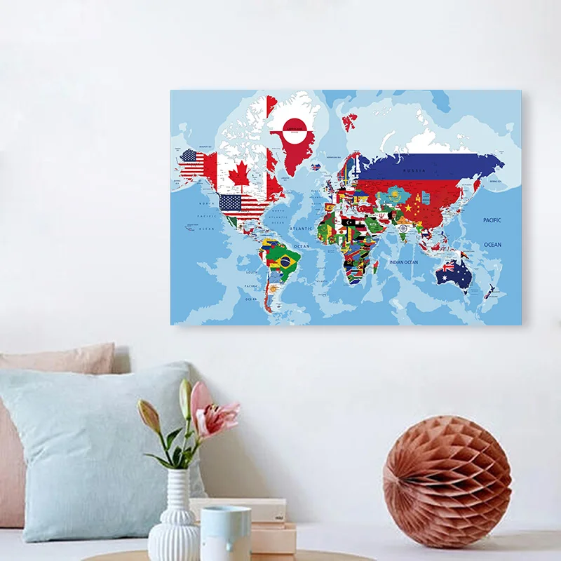 The World Map 30*20cm In English Canvas Painting Wall Decor Art Poster School Supplies Classroom Living Room Home Decor