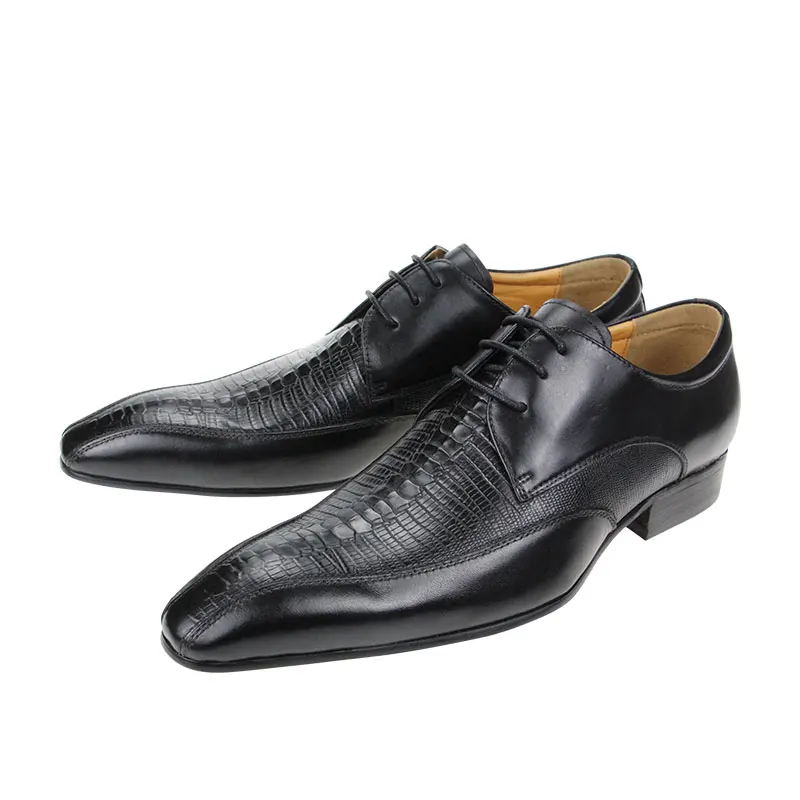 Derby Leather Wedding Shoes Genuine Pointed Adult Lace-up Formal Men's Genuine Leather summer breathable comfortable