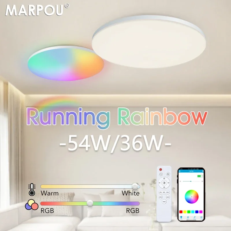 Радужная RGB Потолочная Лампа MARPOU, умное приложение, светодиодные цветные потолочные светильники 54 Вт, 36 Вт, дистанционное управление, 220 В, для спальни, бытовой декорации