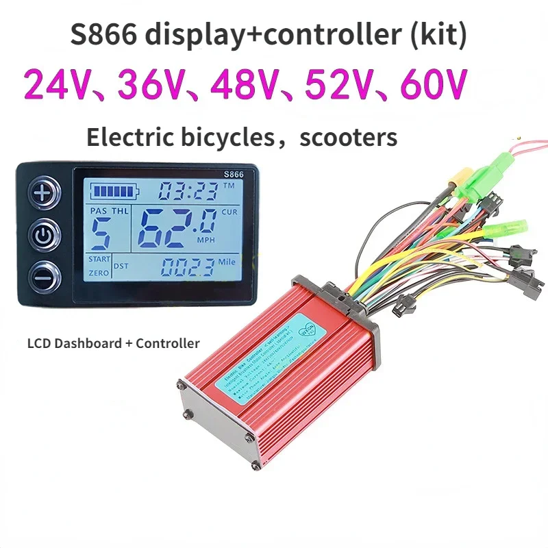 24V/36V/48V 250W 350W S866 Electric Bike Controller Scooter Brushless with LCD Display Panel for E-scooter Kick Bicycle E-bike