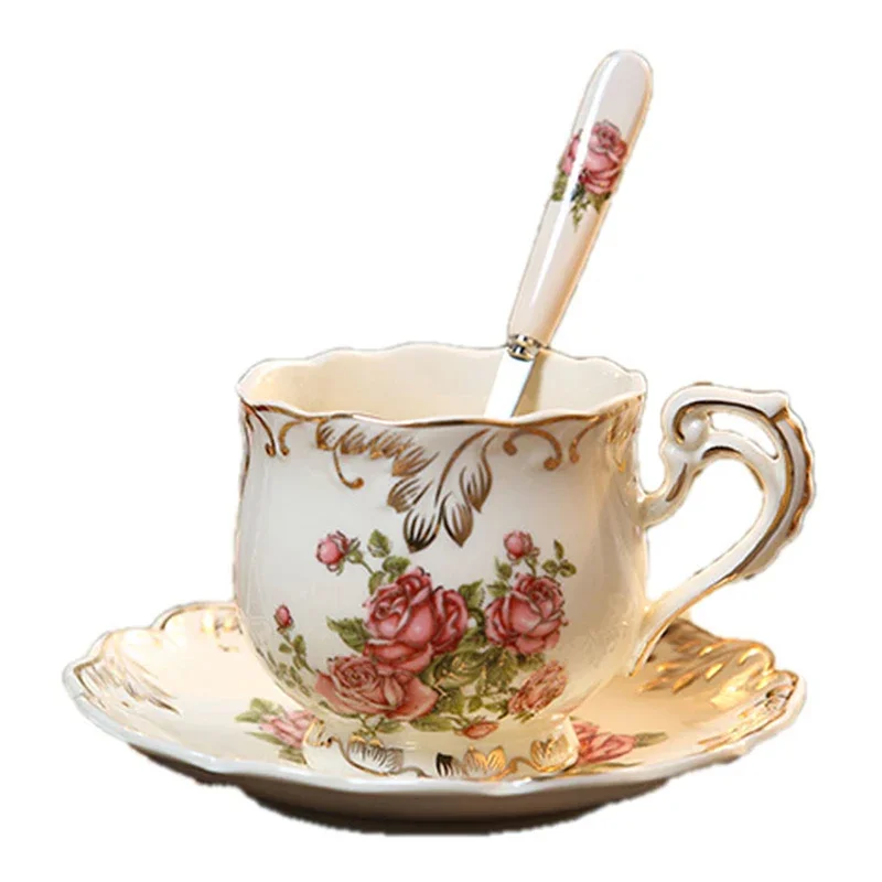 Ivory Porcelain Tea Cups and Saucers, Rose Teacups with
