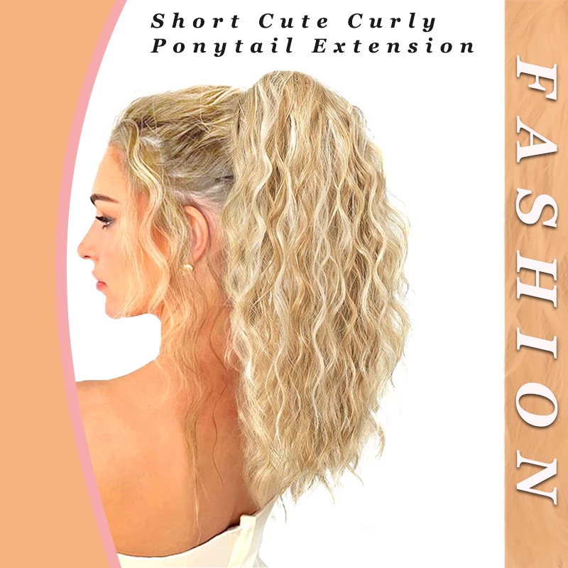 LUPU Ponytail Extension 14 inch Claw Clip Ponytail Extension Wavy Curled Claw Clip Ponytail, Women's Fake Ponytail Synthetic Wig