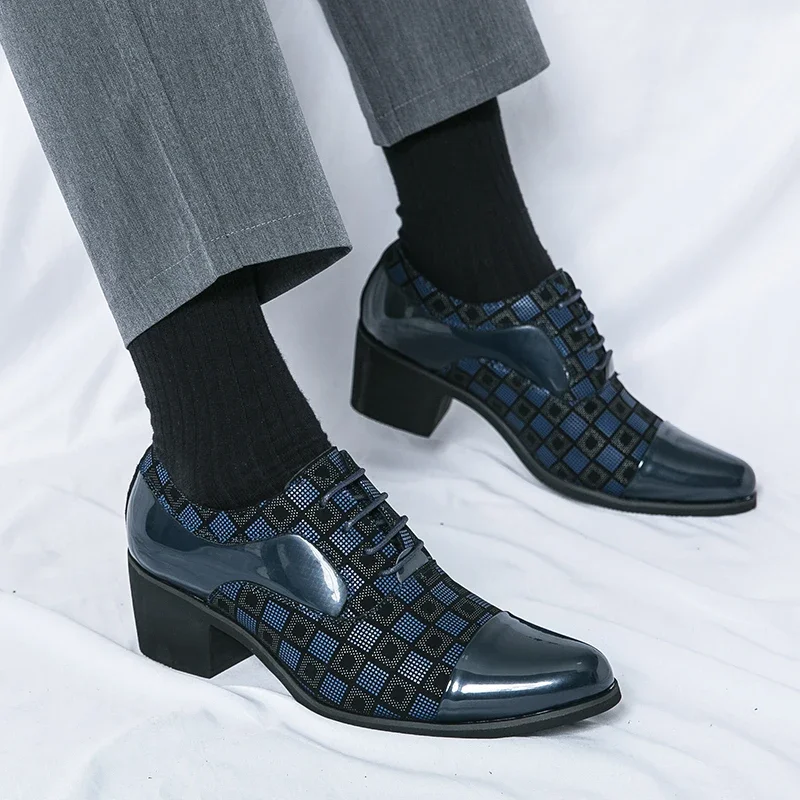 Leather Shoes Luxury Classic High Heels Men Leather Shoes Height Increasing Casual Wedding Party Dancing Shoes Men Spring/Autumn
