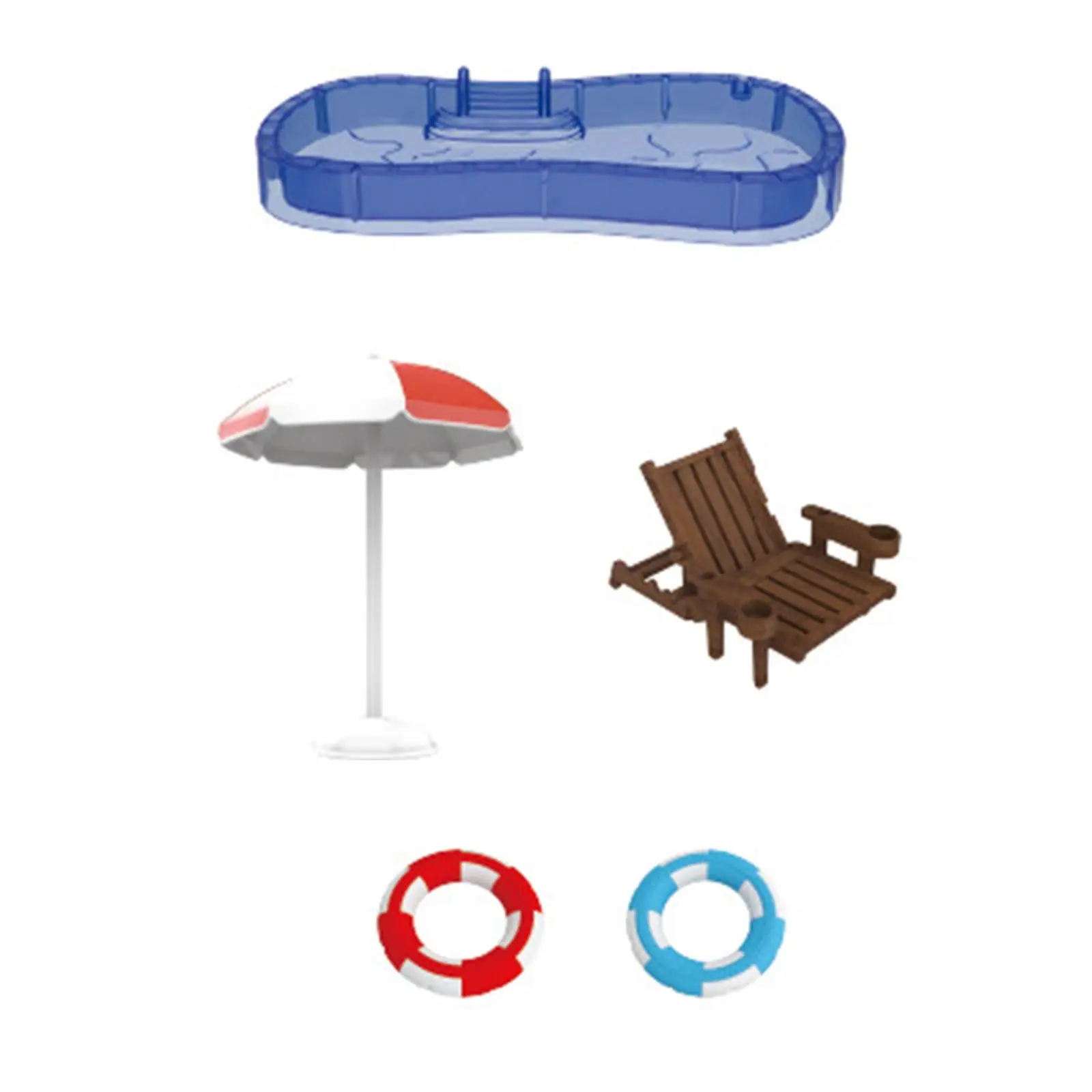

Dolls House Swimming Pool Set including Swimming Pool, Parasol, Chair, and Floats Micro Landscape Miniature Simulation Furniture