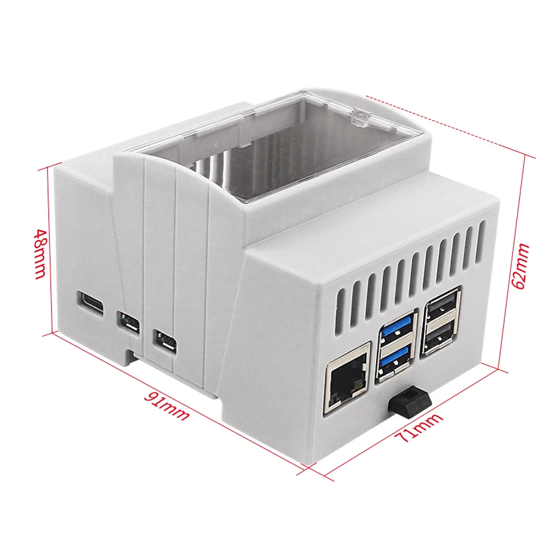 Raspberry Pi 5 ABS Case DIN Rail Shell Large Inner Space Clear Windows Protectio