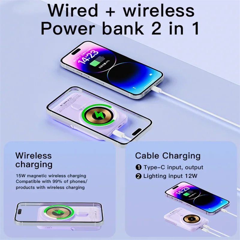 10000mAh Macsafe Power Bank Portable Magnetic Wireless 15W With Stand Powerbank For iphone Xiaomi Charger External Spare Battery