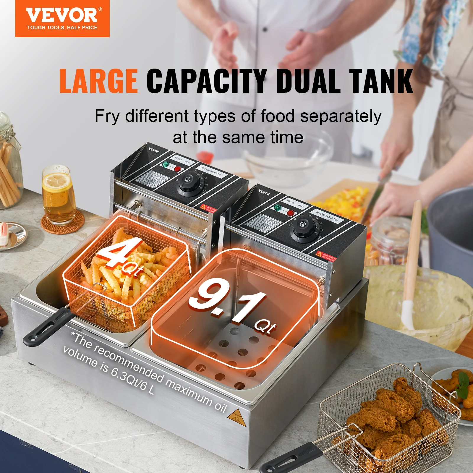 VEVOR Commercial Electric Deep Fryer, 24L 3000W Electric Countertop Fryer with Dual Removable Basket, for Kitchen, Restauran 2