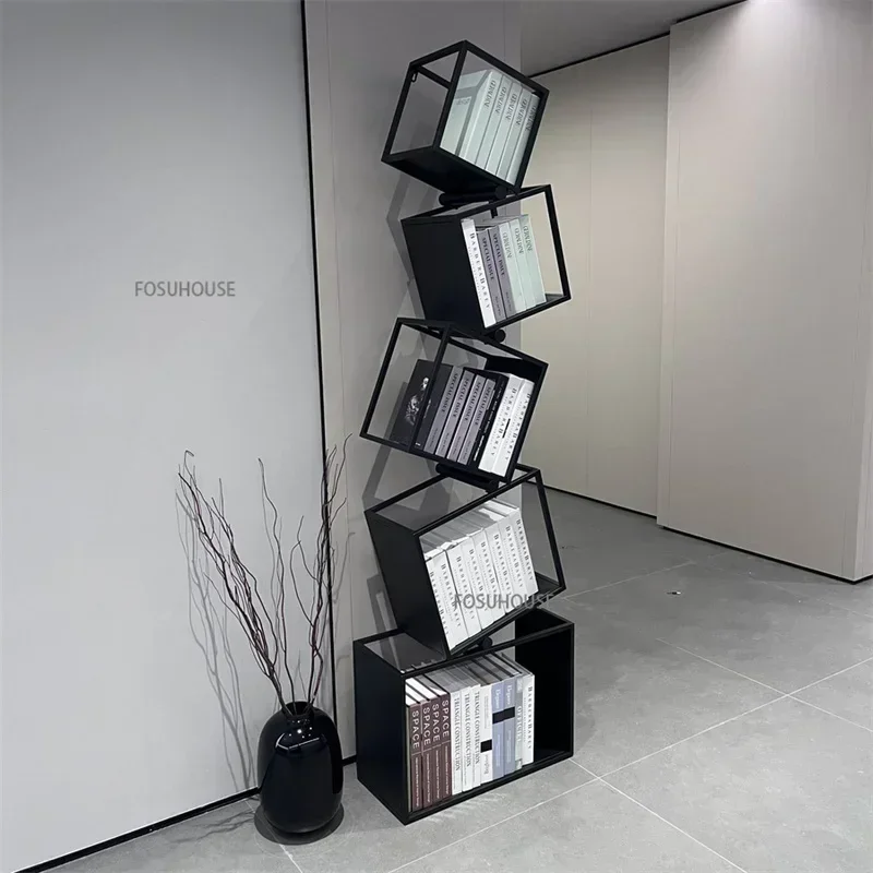 Corner Bookshelf Floor Decorative Storage Shelf Creative Iron Living Room Bookcase Multi-layer Display Rack Against The Wall M