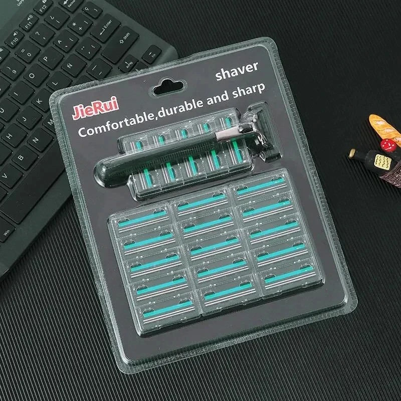 Razor Shaver Double Razor Blades Replaceable Heads Old Manual Fine 1 Blade Frame 20 Heads