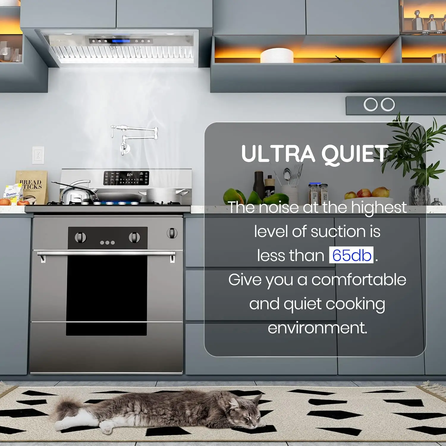 900CFM Range Hood Insert, Ducted/Ductless Convertible Built-in Range Hood with Remote/4-Speed Touch Control LCD Display 3