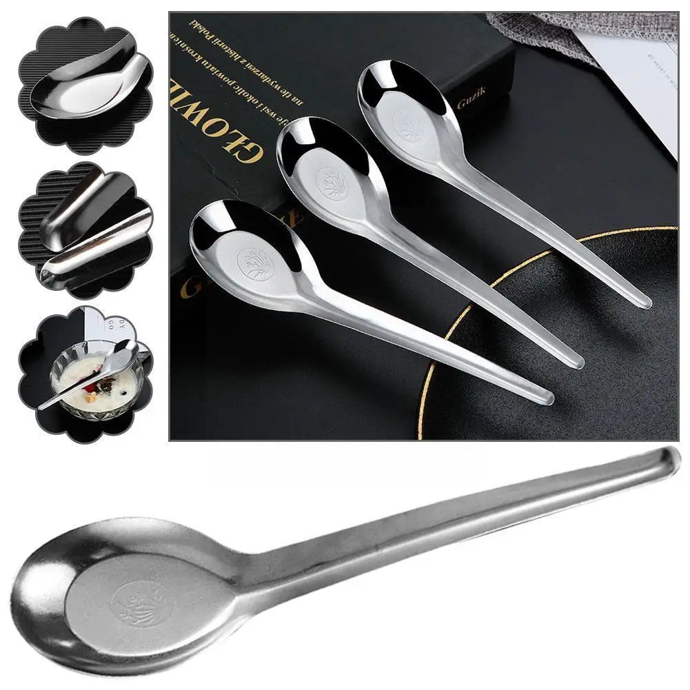 

12PC Stainless Steel Spoon Asian Soup Spoons Ergonomic Spoon Decoration Handle Christmas Accessories Kitchen Oval Tableware V9W3