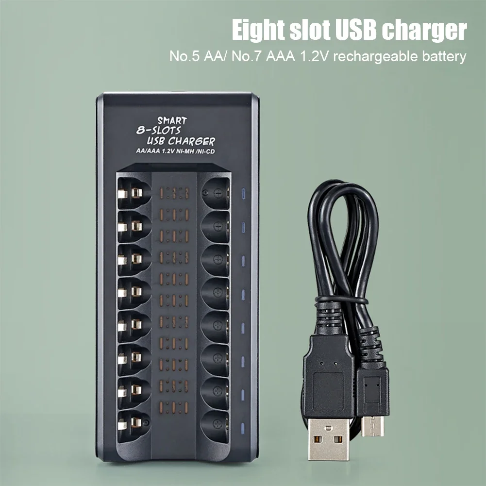 Rechargeable Battery Charger USB Output 8 Slots Fast Charging Short Circuit Protection for 1.2V NiMH AAA/AA Batteries Charger - 2