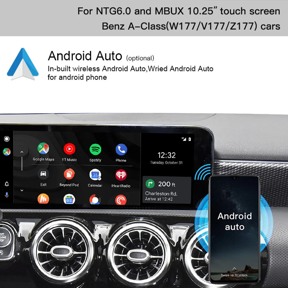 2026 무선 CarPlay 스트리밍 박스, OEM 유선 CarPlay가 있는/없는 A클래스 W177 V177 차량용, 안드로이드 13 탑재