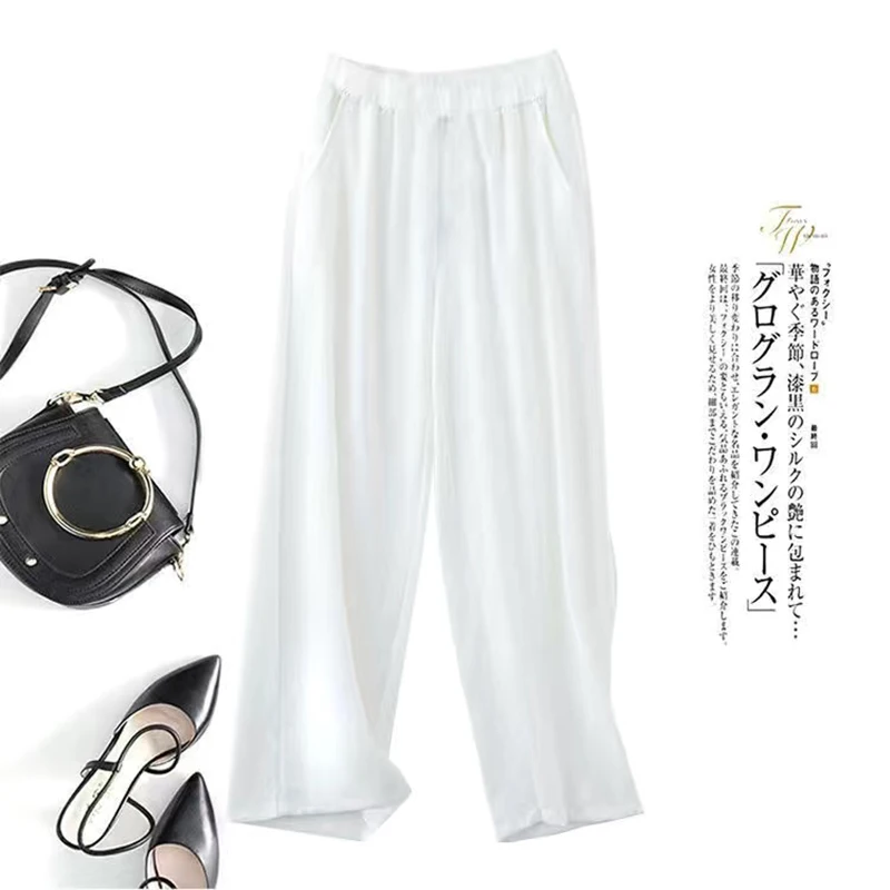 Casual High Waist Chic Streetwear Plus Size 4XL Oversized Capris Trousers White Cotton Linen Baggy Elegant Women Wide Leg Pants