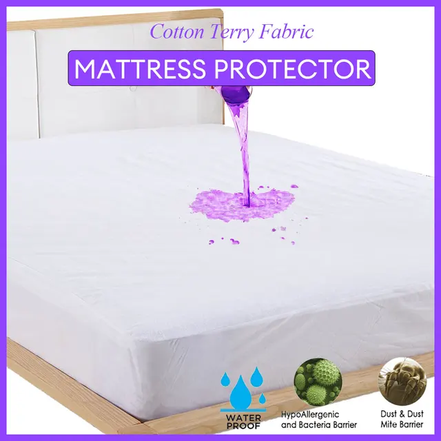 Mattress Cover Cotton Terry Cloth Waterproof Mattress Protector Deep Pocket Sheet Protector Washable & Anti Mites 1