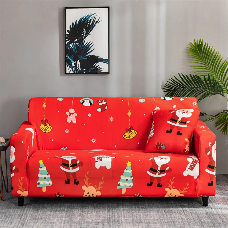 Holiday Decoration Sofa Cover Christmas Snowman Print Installation Simple Universal Sofa Cover