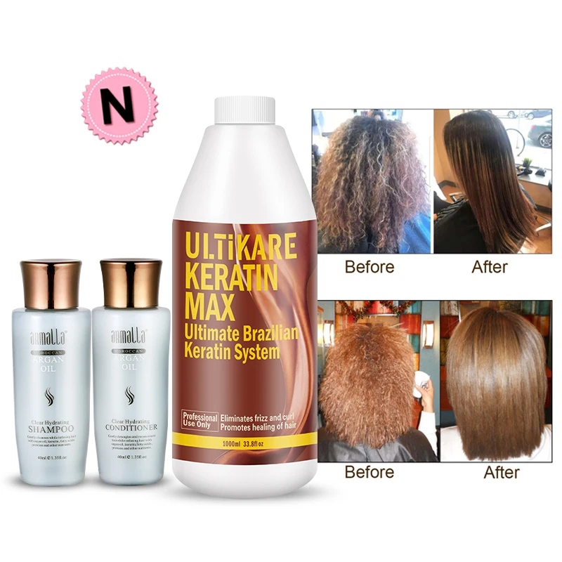1000ml Brazilian 5% Keratin Professional Hair&Scalp Treatment+Mini Travel Argan Oil Hair Shampoo and Conditioner Set