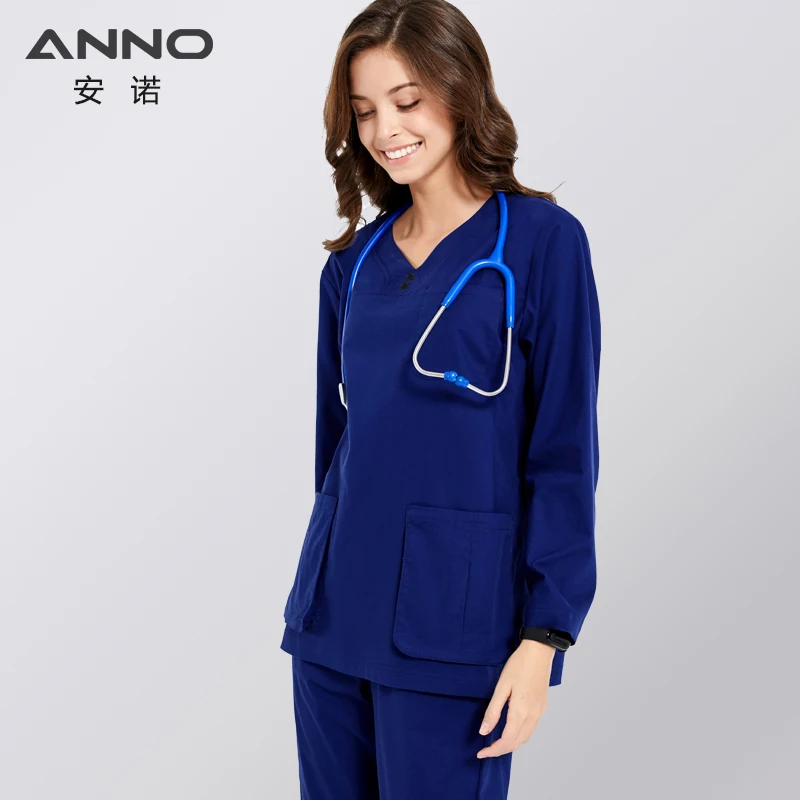 ANNO Nine Points Sleeve Nursing Scrubs Set Stretch Fabrics Spandex Nurse Uniform Unisex Paramedic Beauty Elasticity Work Suits