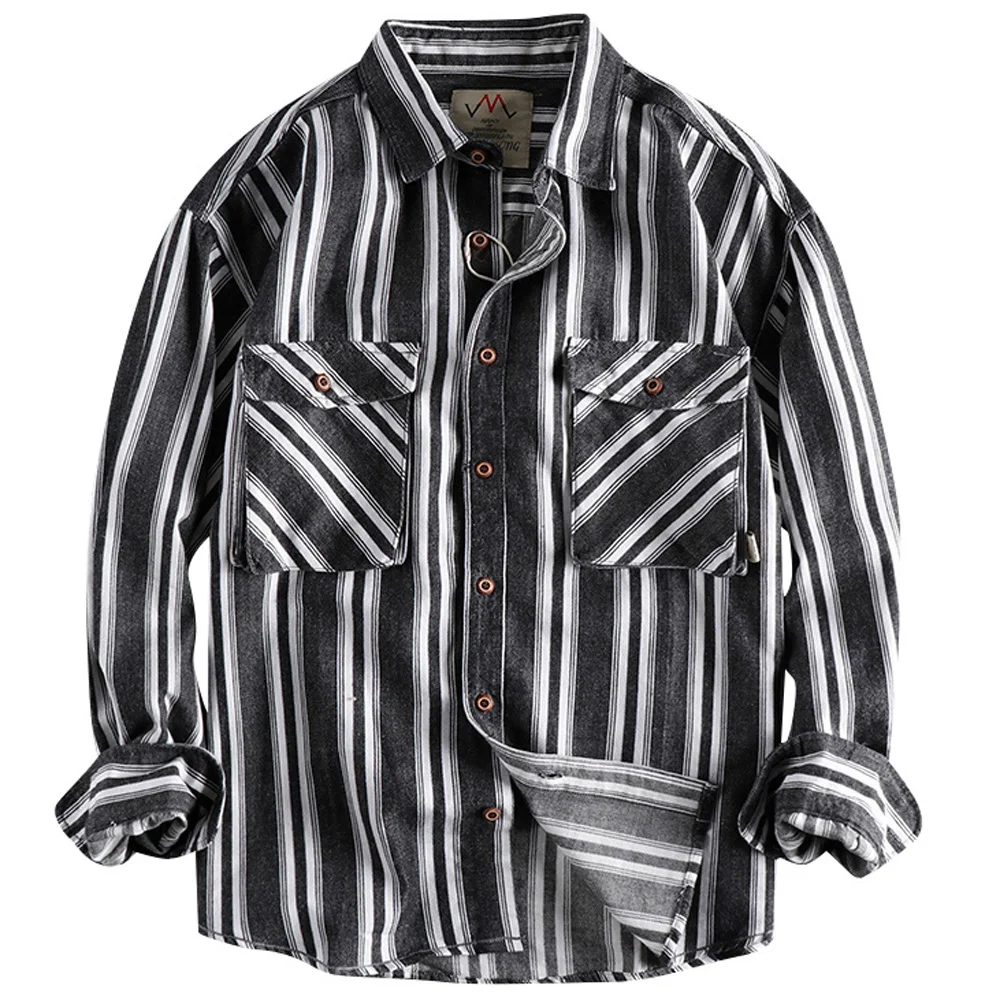 

Vertical Shirt for Men Striped Long Sleeved Mens Shirt Single Breasted Outerwear Business Shirt Strretwear American Designer