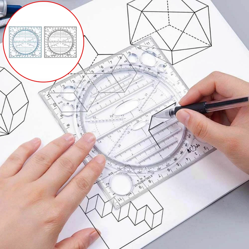 Multifunction Rotatable Drawing Template Ruler Art Design Construction Architect Stereo Geometry Circle Drafting Measuring Scale