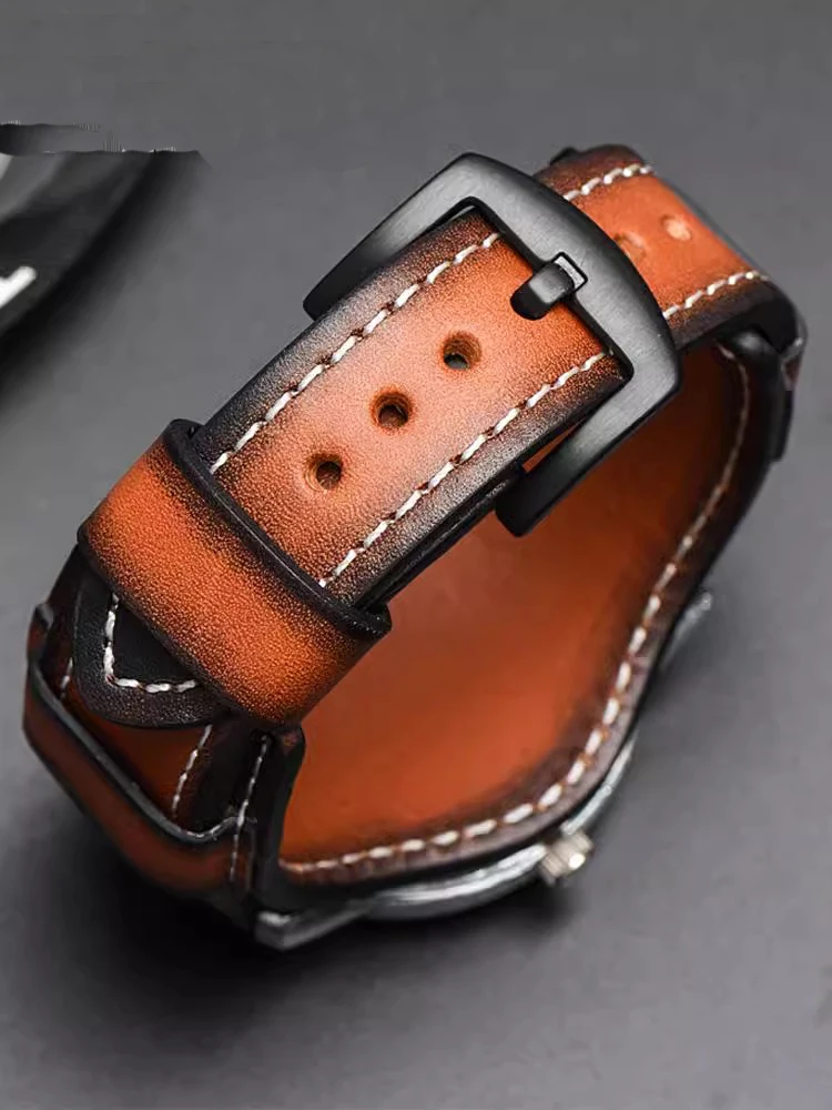 Vintage Leather Hand-Brushed Watch Strap - Waterproof Accessory