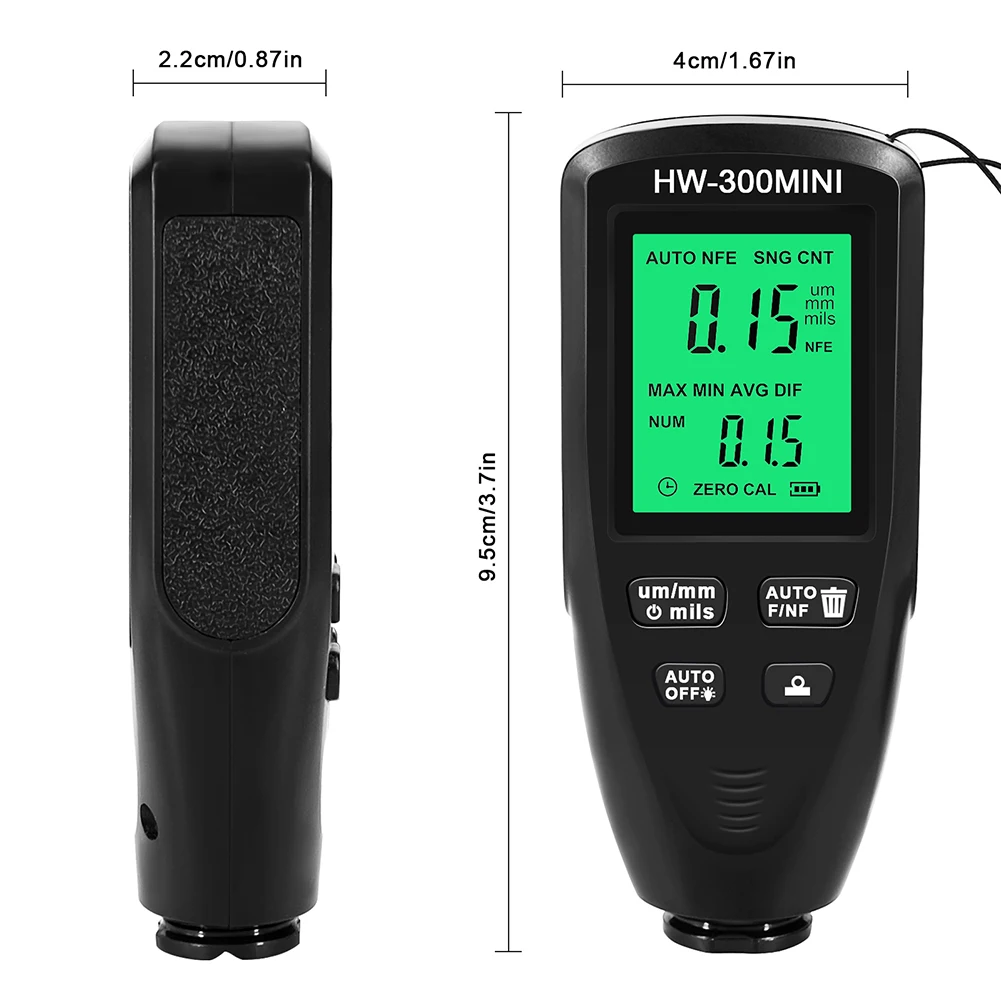 HW-300 Mini Coating Thickness Gauge Digital Automatic Film Thickness Meter Car Paint Coating Depth Gauge Tester