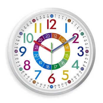 Orologio da parete in vetro di plastica con motivo a lettere a colori creativi casual da 8 pollici Soggiorno Camera da letto Cucina Decorazione domestica Orologio da parete Orologio al quarzo silenzioso Regalo di festa (Senza batteria) 1