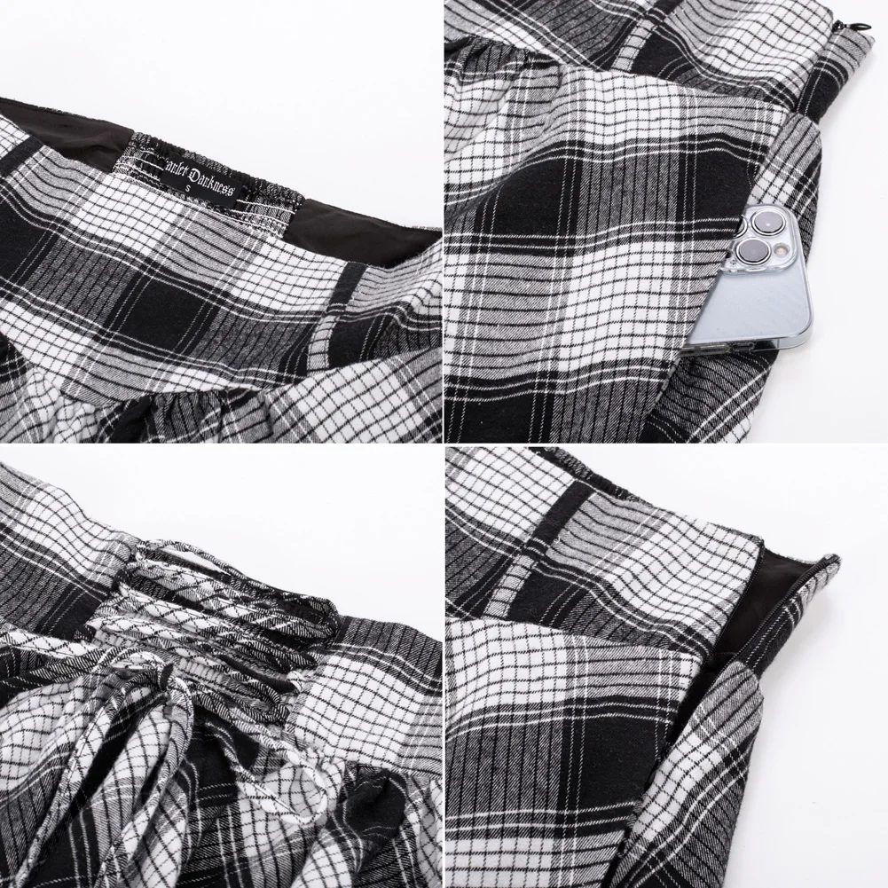 SD Women Victorian Skirt Plaid Maxi Tartan High Waist A-Line Skirts Renaissance Maxi Skirt Elastic Swing Skirts A30