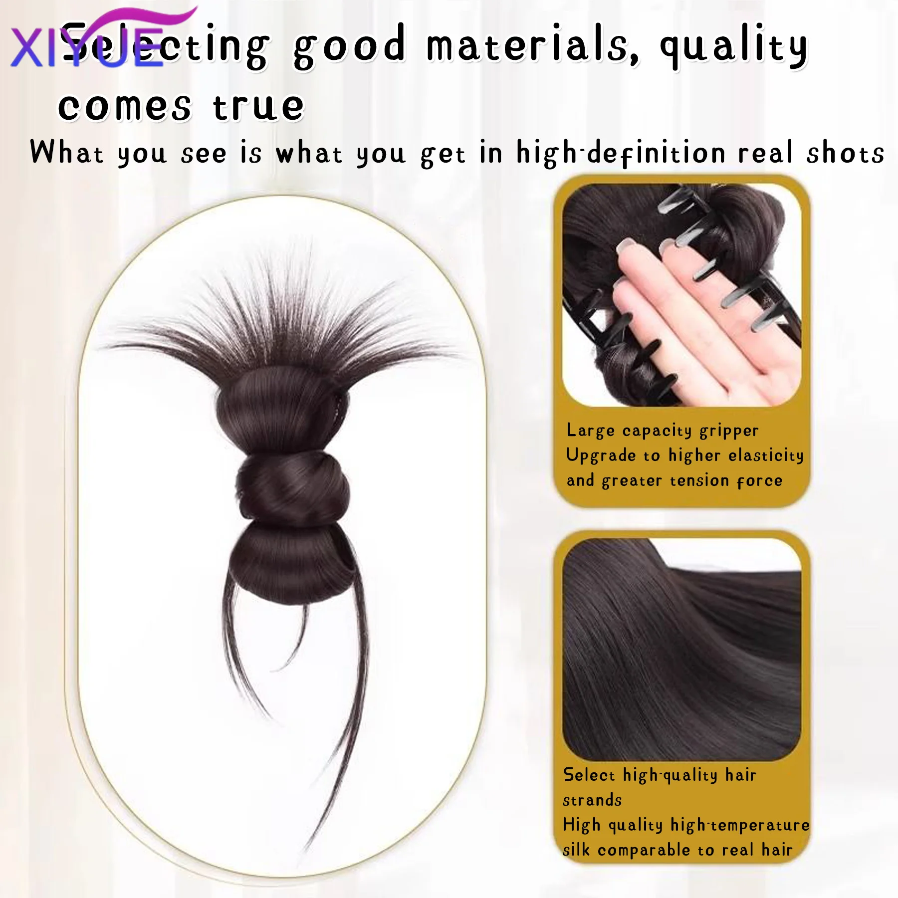 Synthetic Half-tie Hair Bun Messy Dragon Beard Meatball head Bun Low Claw Chignon Wrap Around Hairtail Extension for Women