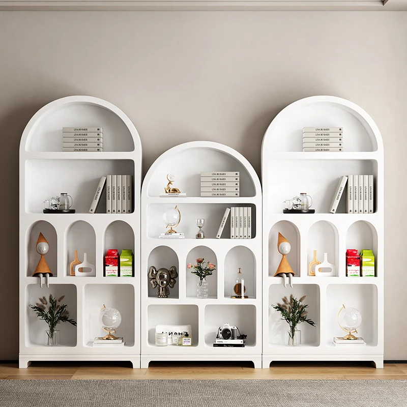 Modern Living Room Furniture 4 Tiered White Arched Design Storage Book Shelf Wooden Cabinets for Kids