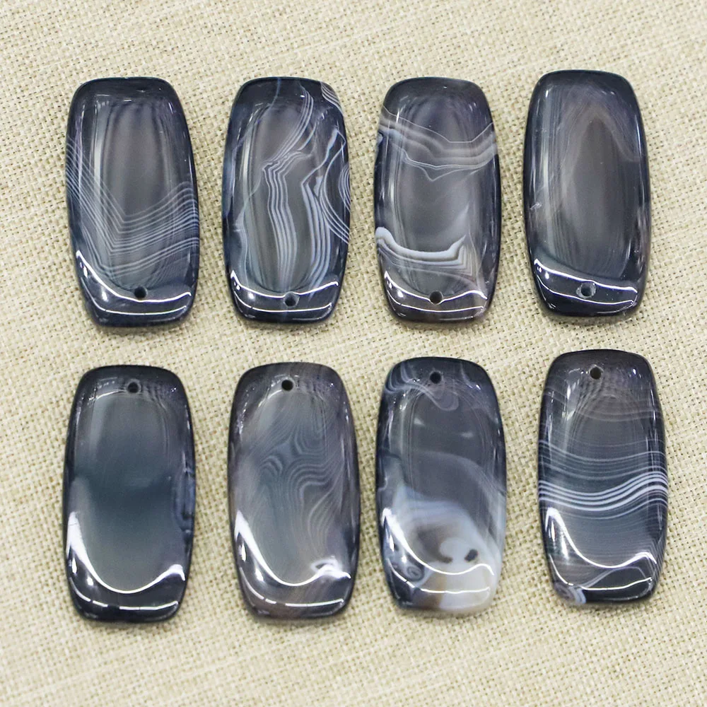 Hot Fashion Natural Stone Black Onyx Square Necklaces Pendants Reiki Charms Agate Diy Jewelry Accessories Making Wholesale 12Pcs