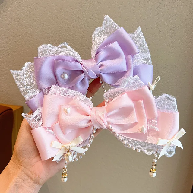 Lolita Girl Bow Hair Clips Headwear Hairpins Hair Accessories Pink Claw Hair Clip Sweetg Srtyle Kawaii Hair Accesorios Jk Clips