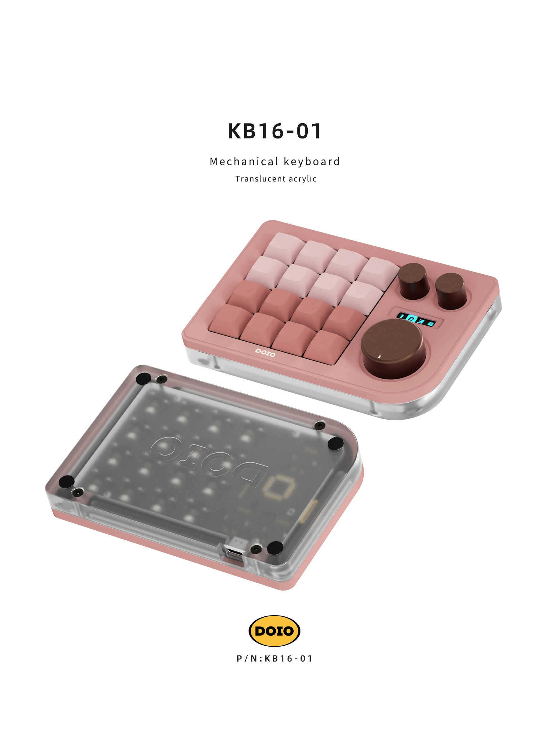 Doio Kb16-01 Mini Keyboard Designer Keypad Three Knobs Type