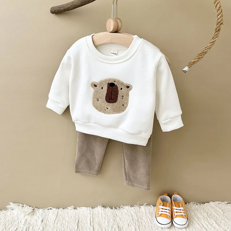 Cute Bear Fleece Baby Hoodie Pants Set