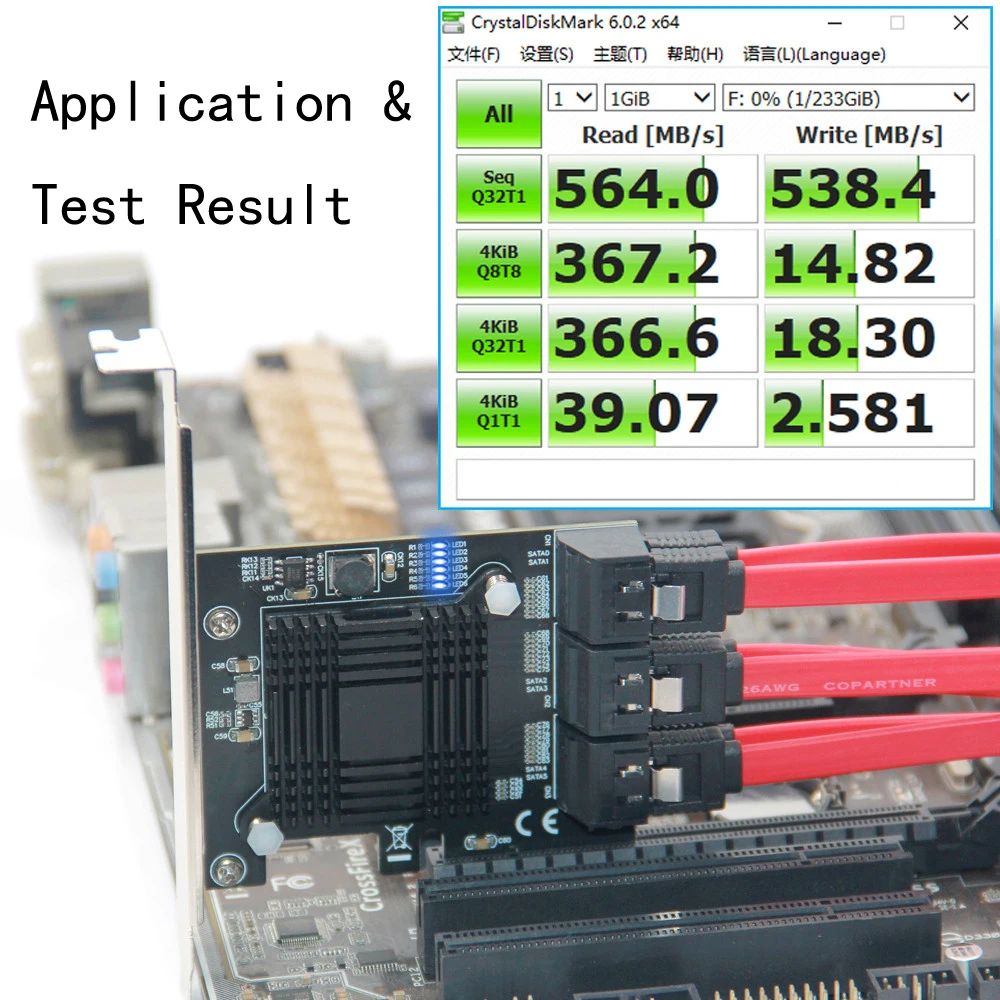PCI-E PCIE 확장 카드, SATA 컨트롤러, SATA 멀티플라이어, HDD SSD용 ASMedia ASM1166 칩, 6 포트, SATA 3 PCI 익스프레스, 6Gbps