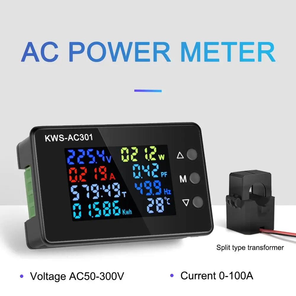 KWS-AC301 Wattmeter Power Meter Voltmeter AC 50-300V Voltage Power Analyzers LED AC Electricity Meter 0-20/100A Detector