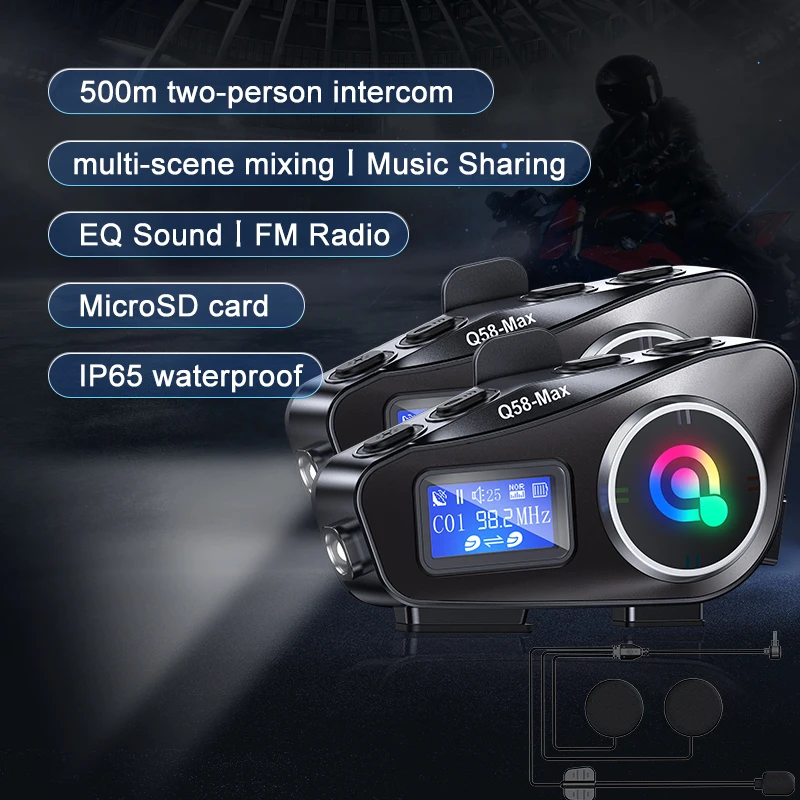 Motorcycle Helmet Bluetooth Headset Helmet Speakers Intercom Communication 500M Intercom Music sharing/mixing IP67 waterproof