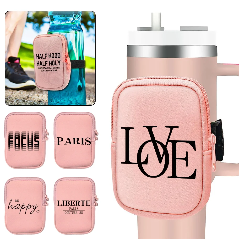

Made of Nylon Material Water Cup Bags New Type of Running Water Bottle Handheld Double Zipper Water Cup Bag Text Pattern Series