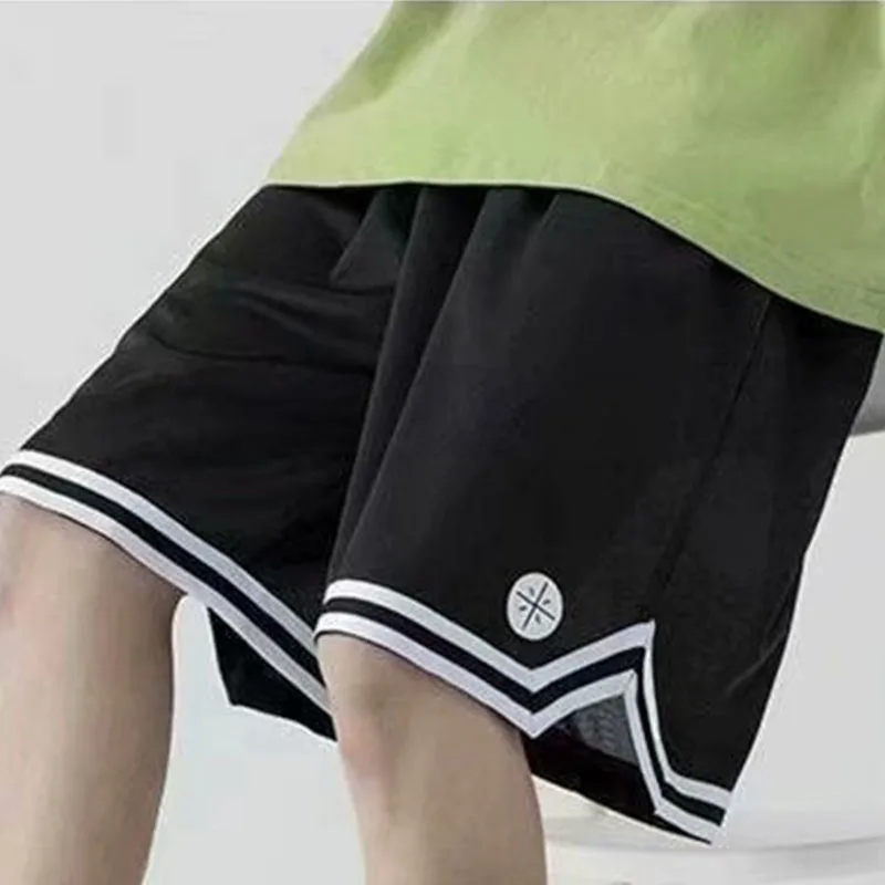 Ice Silk Mesh Black Shorts Men's Summer Thin Unlined Trend Wide Legged Five Point Straight Loose Casual Sports Basketball Shorts