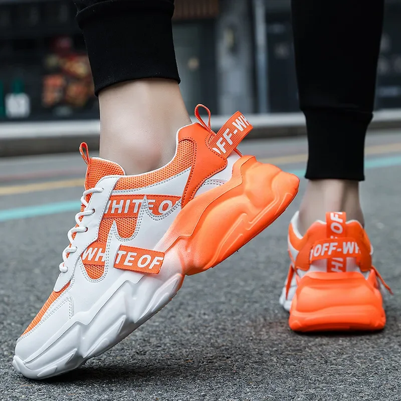 2023 Cheap Hot Selling Men Outdoor Sneakers Trendy Orange Couples Casual Shoes Comfortable Breathable Mesh Women Platform Shoes