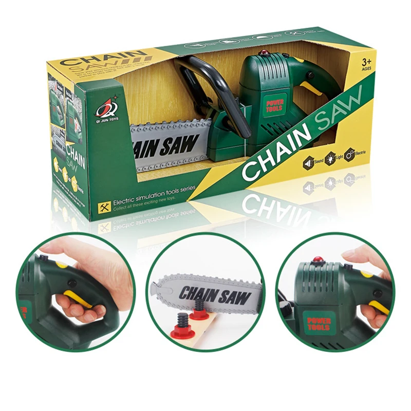 Children's chainsaw toys play house prank simulation chainsaw tools boy repair rotating chain simulation sound set birthday gift